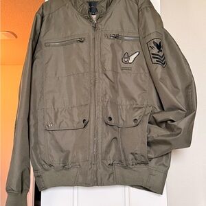 Sean John Khaki Bomber Jacket with Patches